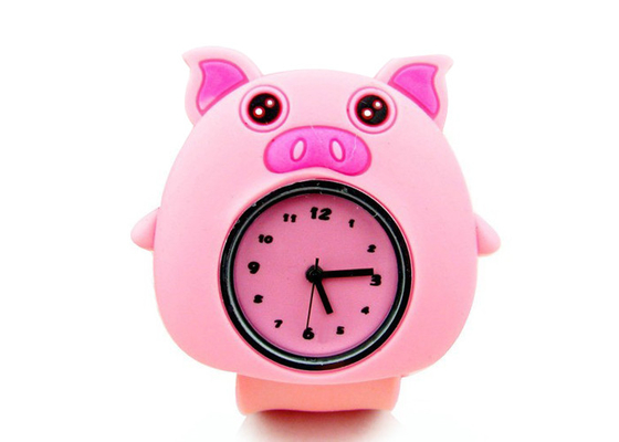 Mooie roze varken Silicon klap armband pols horloges voor meisjes met aangepast Logo
